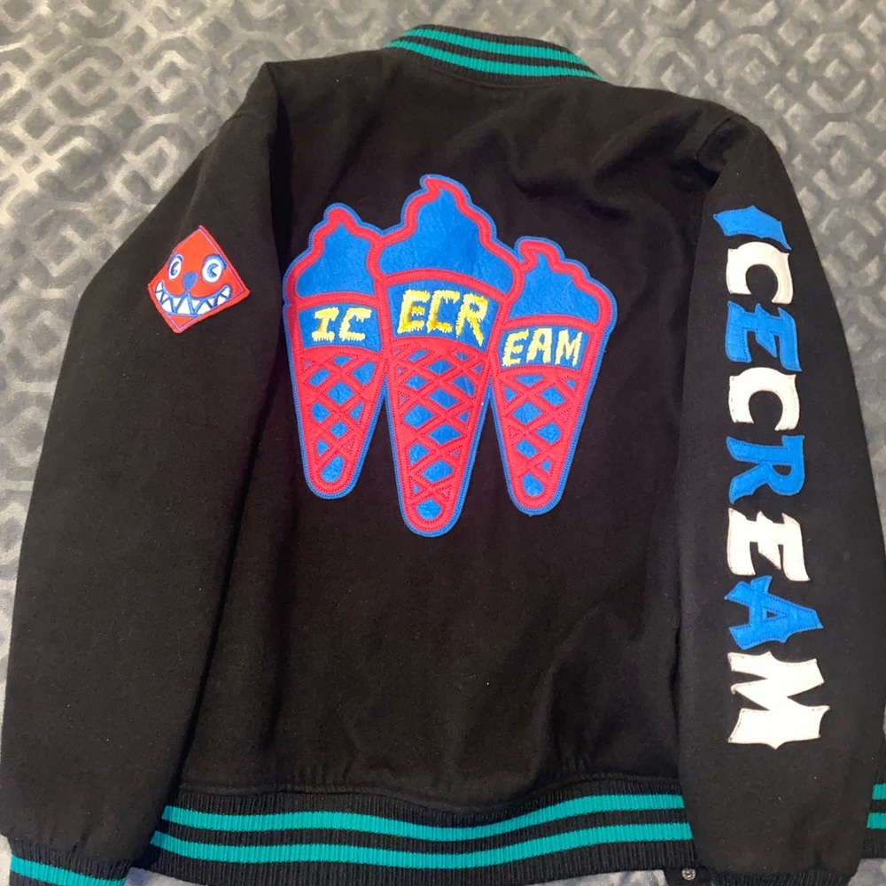 Icecream Varsity Jacket Black and Blue Retro Design
